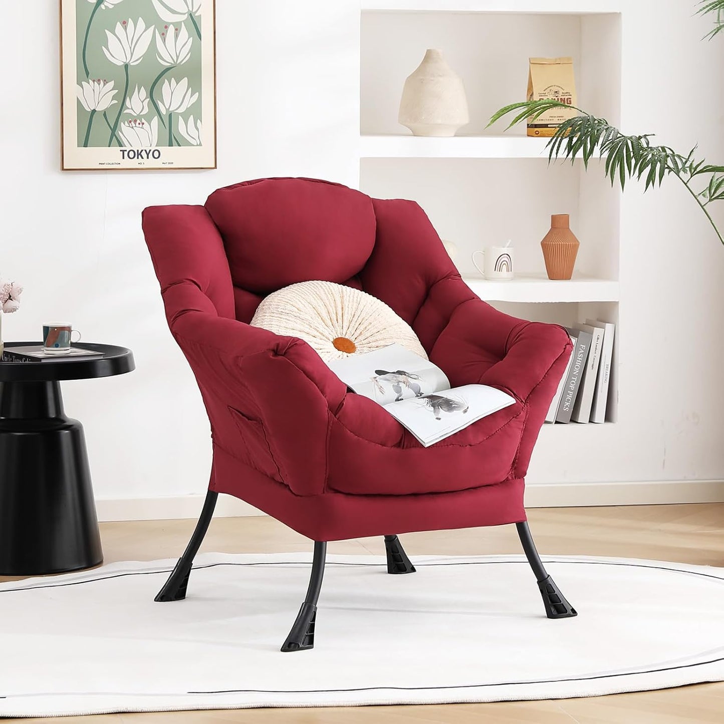 Lazy Chair, Reading Armchair, Large Modern Lounge Accent Chair, Leisure Sofa Chair for Living Room, Bedroom, Dorm Room (Burgundy)