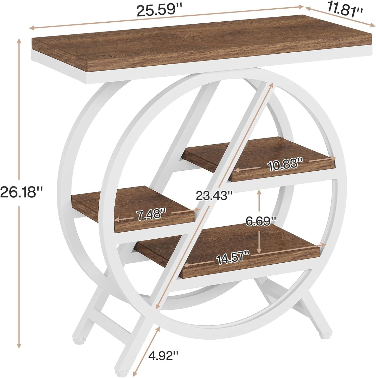 Tribesigns End Table Set of 2, 3-Tier Modern Narrow Side Table with Storage, Wood Sofa Side Table with Geometric Metal Frame, Nightstand and Bedside Table for Bedroom (Light Brown+White)