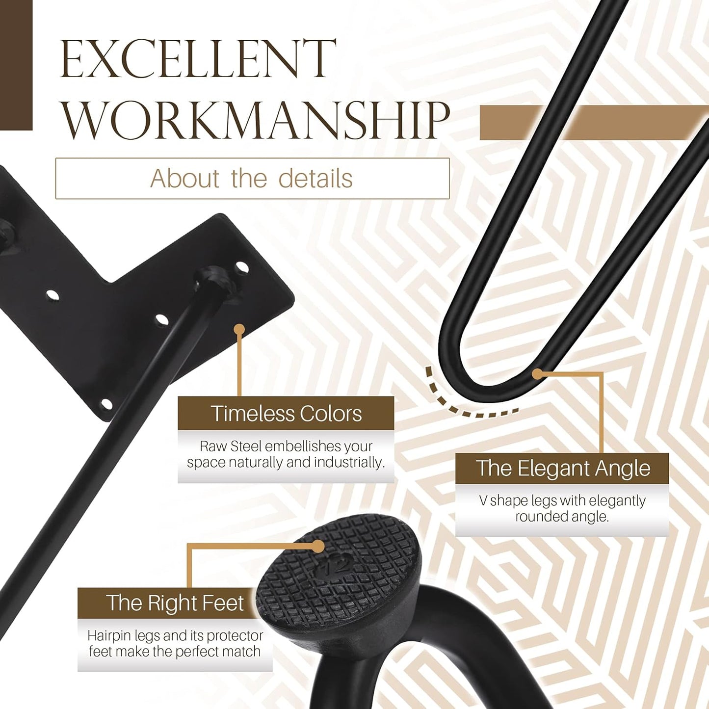 TEN49 Heavy Duty Hairpin Table Legs - 40 Inch Industrial Black Furniture Legs - 1/2" Extra Thickness 3 Solid Rods Metal Table Legs - Fit for Mid-Century Modern Standing Desk, Bar Height Table Legs