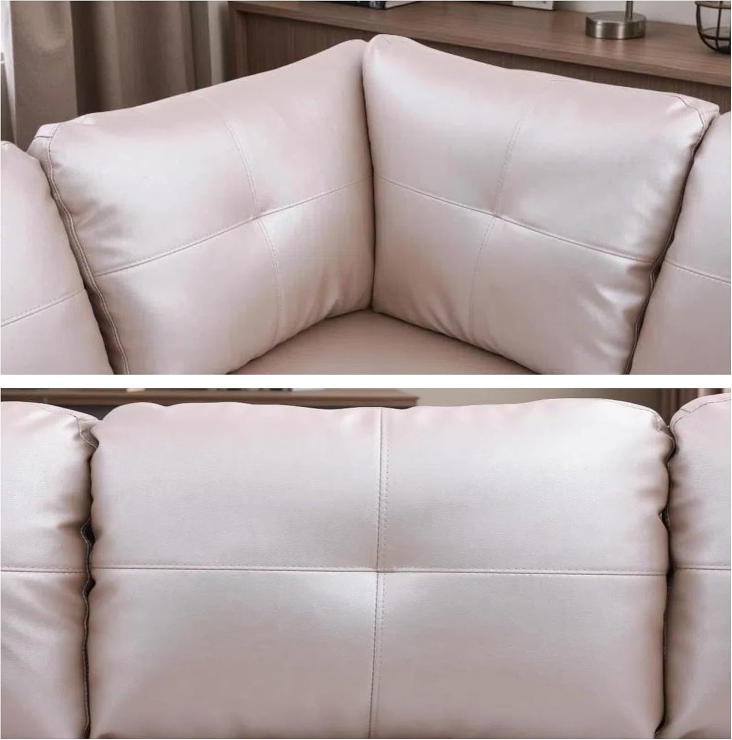 L-Shaped Sectional Sofa with Ottoman, Right-Facing Leather Modern Couch with Cup Holder for Living Room, Bedroom, Office, Persistent Pink