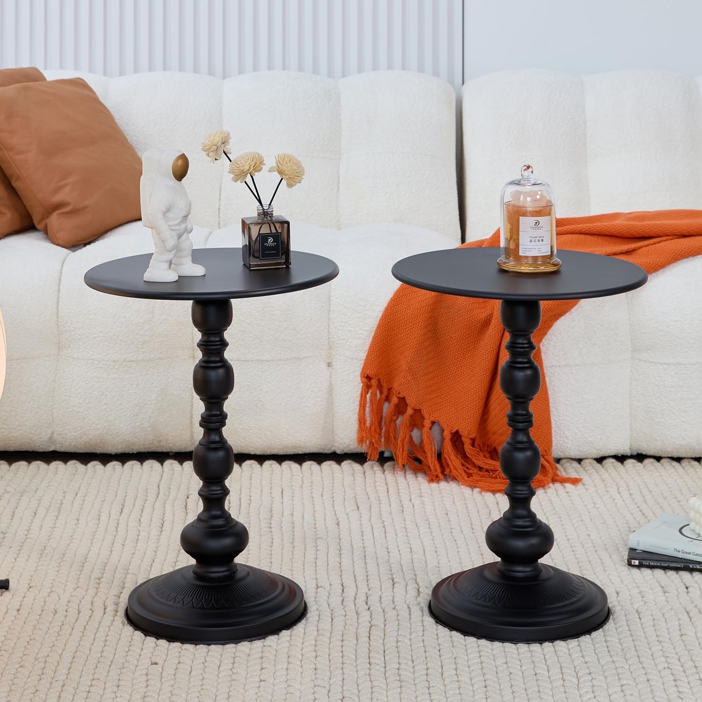 Chic Vintage Round Side Table with Elegant Roman Columns - Sturdy Metal Construction, Perfect for Coffee, End, Tea, or Leisure Use in Living Room or Bedroom Decor (Black 1 Pack)