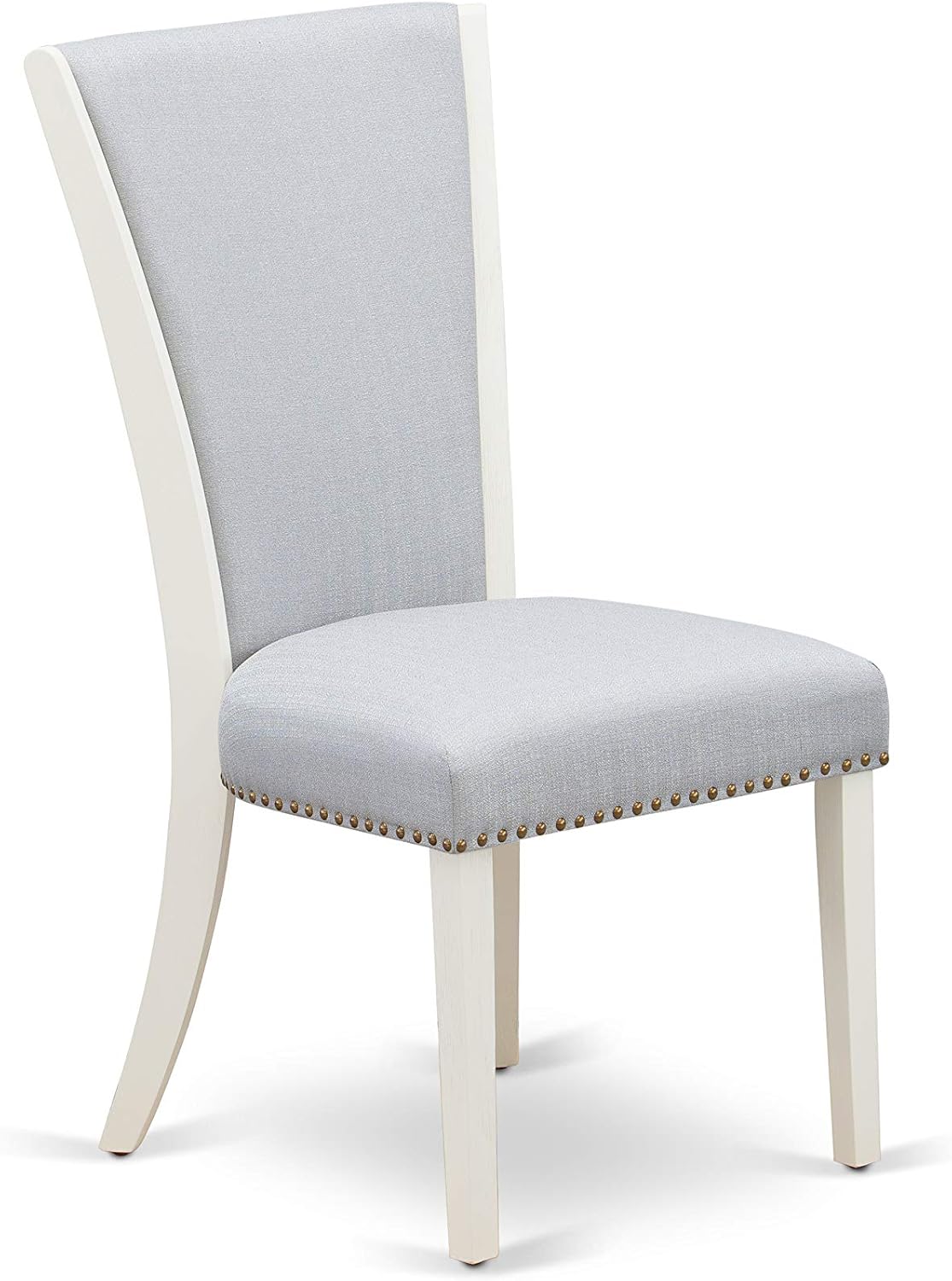 East West Furniture VEP0T05 Verona Parson Chairs - Nailhead Trim Grey Linen Fabric Padded Dining Chairs, Set of 2, Wirebrushed Linen White
