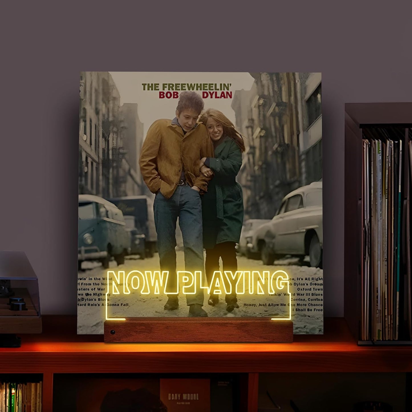 Now Playing Vinyl Record Stand Desktop, Light up Record Holder, Wooden Acrylic Display with 16 Color Lights for Albums, Room Decor, Gift for Vinyl Lovers