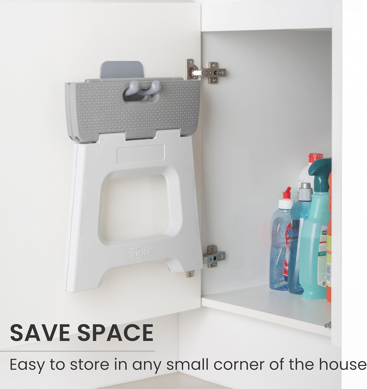 Vigar Compact Step Stool Foldable, 12-1/2-inch Step Stools for Adults up to 330 Pound, Lightweight Stool, Non-Slip Folding Step Stool, Gray