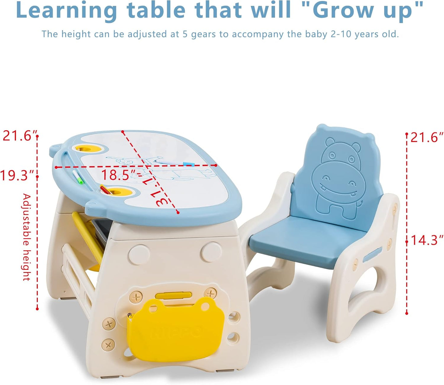 Kids Table and Chair Set The Table Can Be Graffiti and The Height Can Be Raised and Lowered for Children Age 2-10 The Order Includes Watercolor Pen and Blackboard Eraser