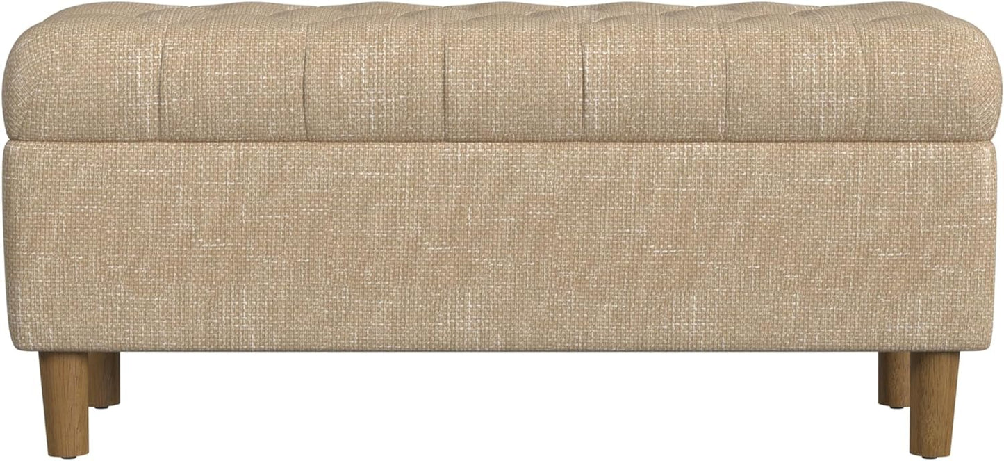 HomePop Home Decor | Tufted Ainsley Button Storage Ottoman Bench with Hinged Lid | Ottoman Bench with Storage for Living Room & Bedroom, Light Tan Textured Solid