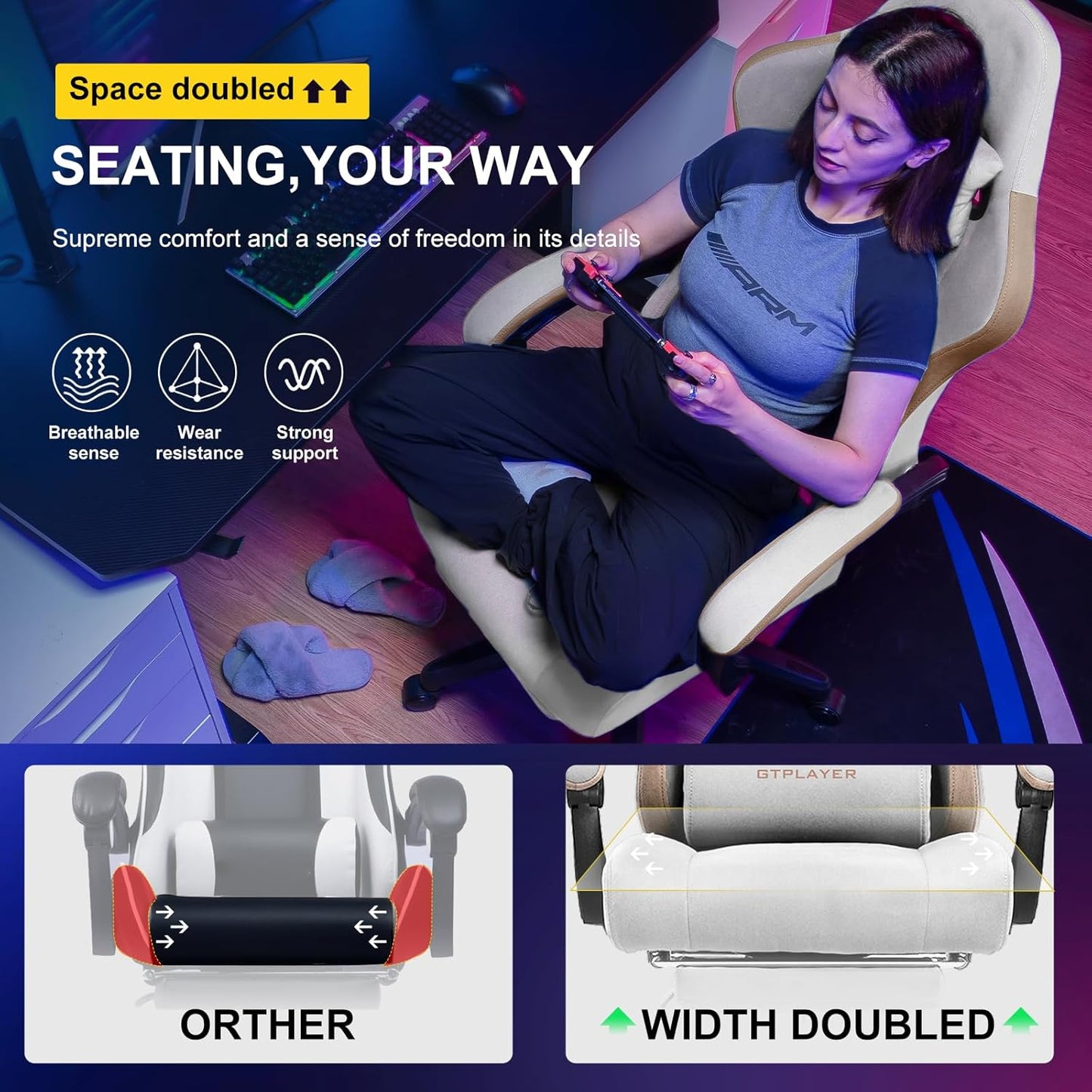 GTPLAYER Gaming Chair, Computer Office Chair with Pocket Spring Cushion, Linkage Armrests and Footrest, High Back Ergonomic Computer Chair with Lumbar Support Task Chair with Footrest