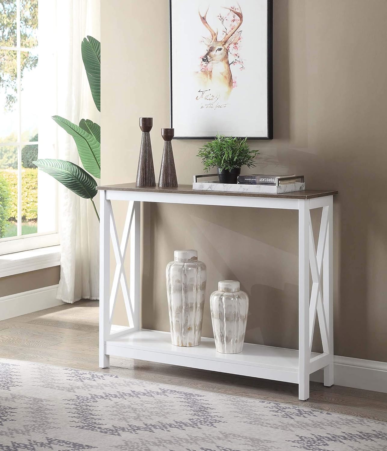 Convenience Concepts Oxford Console Table 39.5" - Sofa Table with Storage Shelf, Transitional Entryway Hall Table for Living Room and Bedroom, Display Foyer Table, Driftwood/White