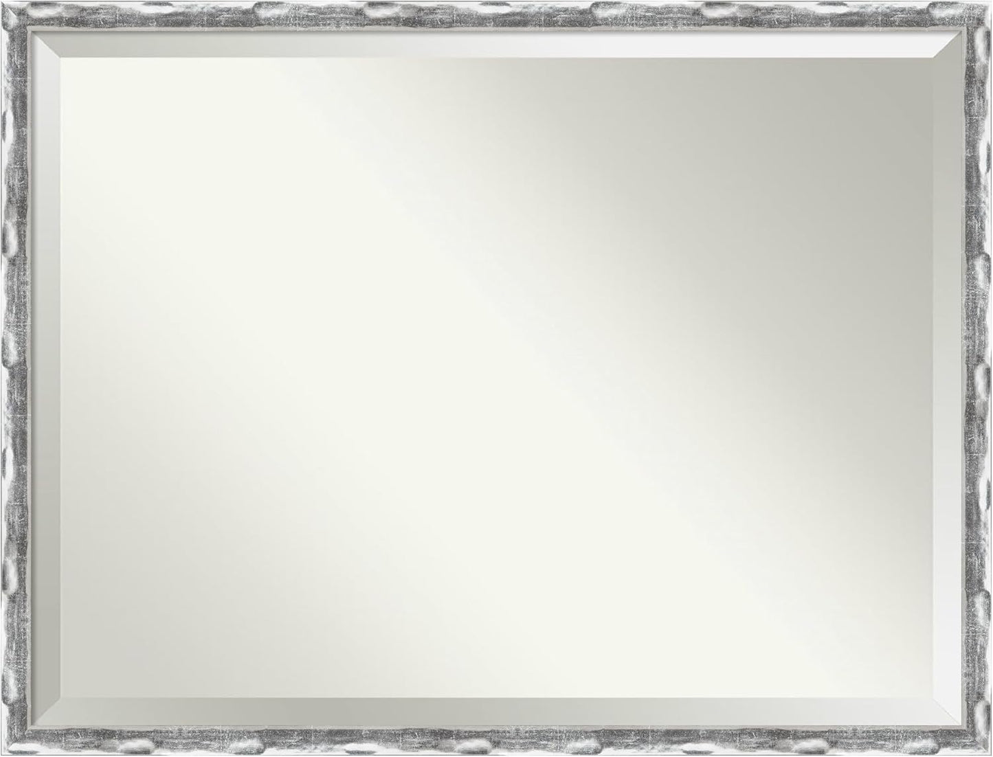 Amanti Art Silver Bathroom Mirror for Over Sink, 32x42 Scratched Wave Chrome Rectangle Vanity Mirror, X-Large Traditional Frame, Hangs Horizonally and Vertically, Bathroom Wall Decor, Beveled Edge