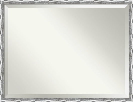 Amanti Art Silver Bathroom Mirror for Over Sink, 32x42 Scratched Wave Chrome Rectangle Vanity Mirror, X-Large Traditional Frame, Hangs Horizonally and Vertically, Bathroom Wall Decor, Beveled Edge