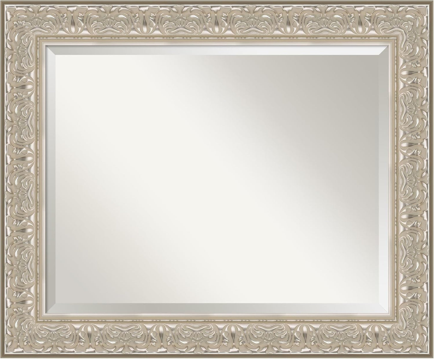 Amanti Art Silver Bathroom Mirror for Over Sink, 29x35 Luxe Silver Cream Rectangle Vanity Mirror, Large Traditional Frame, Hangs Horizonally and Vertically, Bathroom Wall Decor, Beveled Edge
