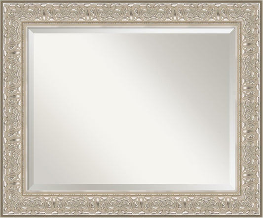 Amanti Art Silver Bathroom Mirror for Over Sink, 29x35 Luxe Silver Cream Rectangle Vanity Mirror, Large Traditional Frame, Hangs Horizonally and Vertically, Bathroom Wall Decor, Beveled Edge