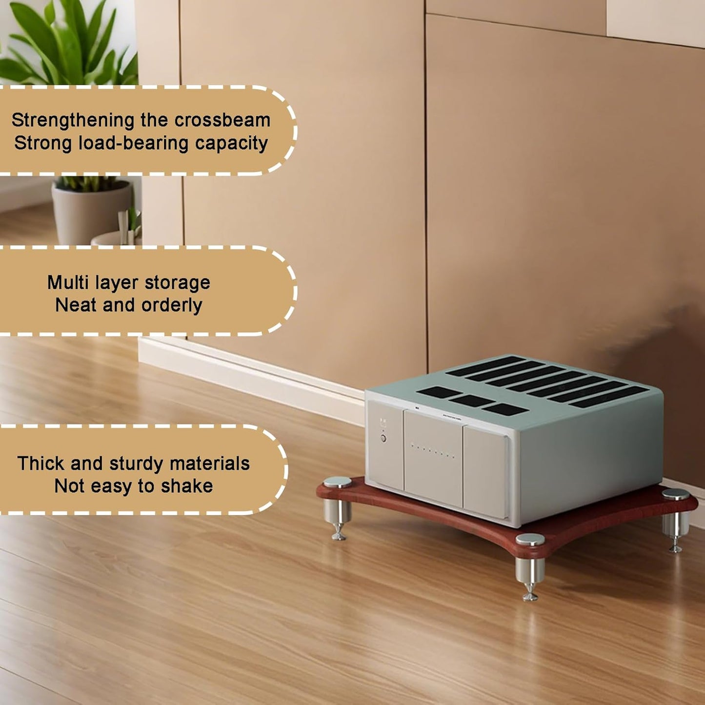 1-Tier AV Media Stand, Stereo Racks and Stands, Video Component Cabinet Audio Rack Tower for DVD Player Game Console TV Box WiFi Routert (Dark Wood, 1-Tier)