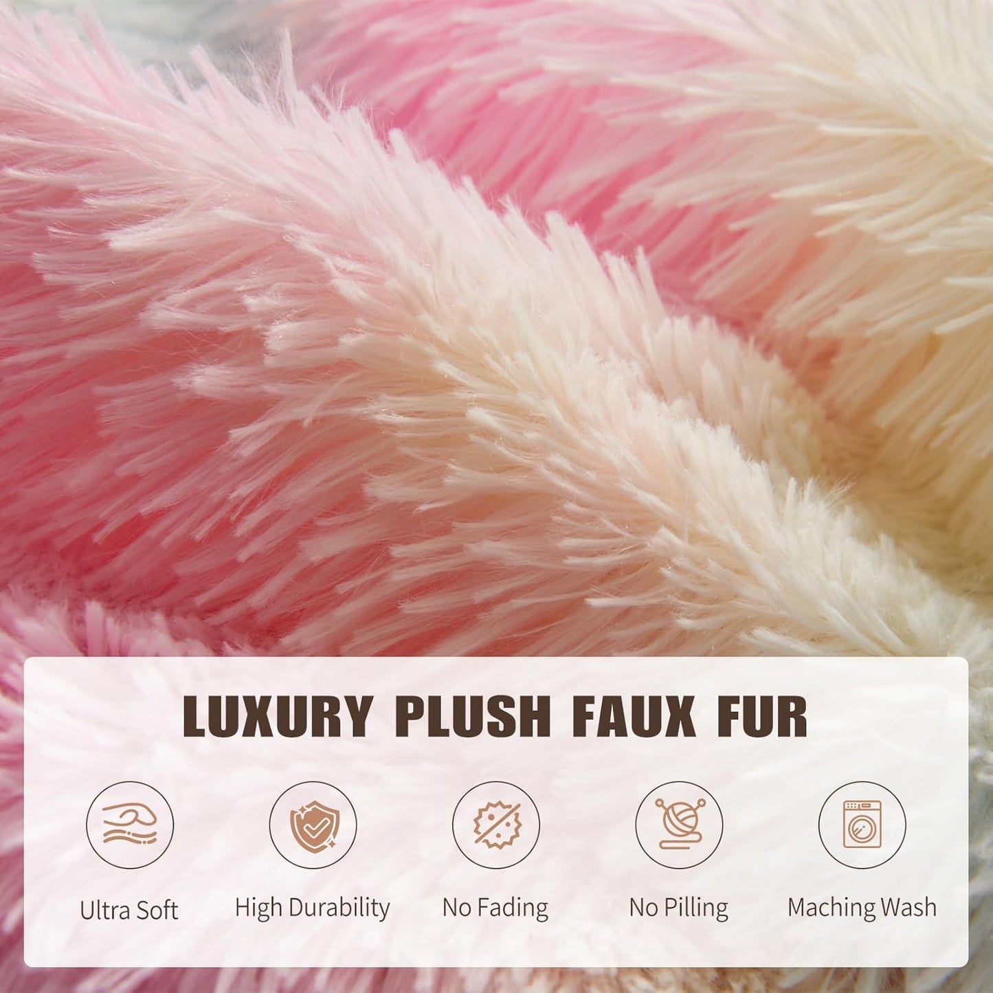 6FT Fur Comfy Bean Bag Cover for Living Room(No Filler), Big Fluffy Stuffed Animal Storage Bean Bag Chair Cover Rainbow, Furry Fuzzy Bean Bag Cover for Adults Kids Girls, Anti-Slip, Colorful