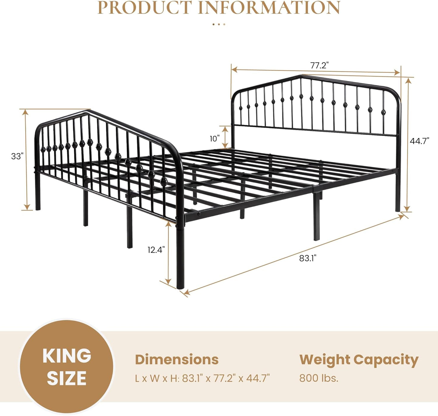 SHA CERLIN King Size Metal Platform Bed Frame with Victorian Style Wrought Iron-Art Headboard/Footboard, No Box Spring Required, Black