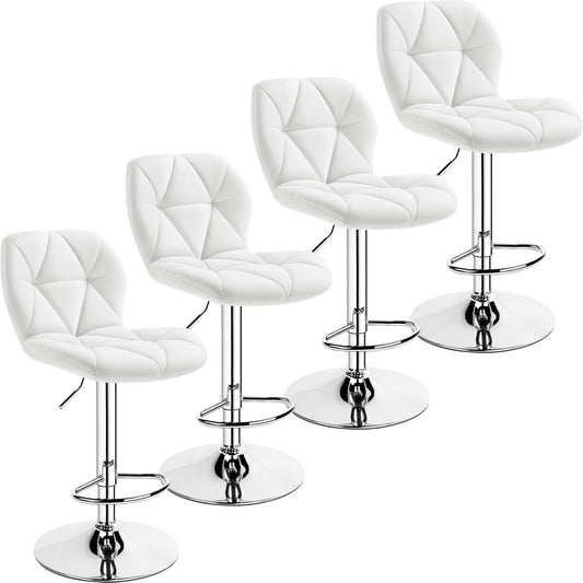 Yaheetech Bar Stools Set of 4, Adjustable PU Leather Swivel Barstools, Modern Counter Stools with Back and Footrest, Counter Height Barstools for Bar, Kitchen, Dining Room, White