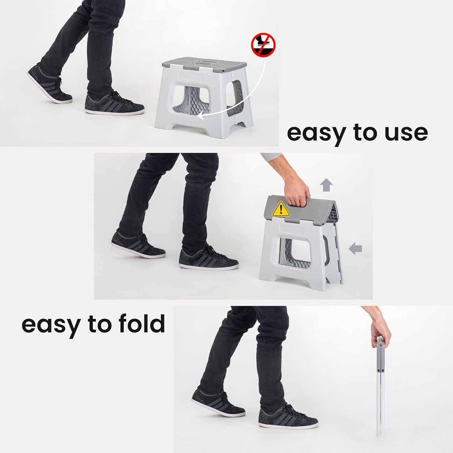 Vigar Compact Step Stool Foldable, 10-1/2-inch Step Stools for Adults up to 330 Pound, Lightweight Stool, Non-Slip Folding Step Stool, Gray