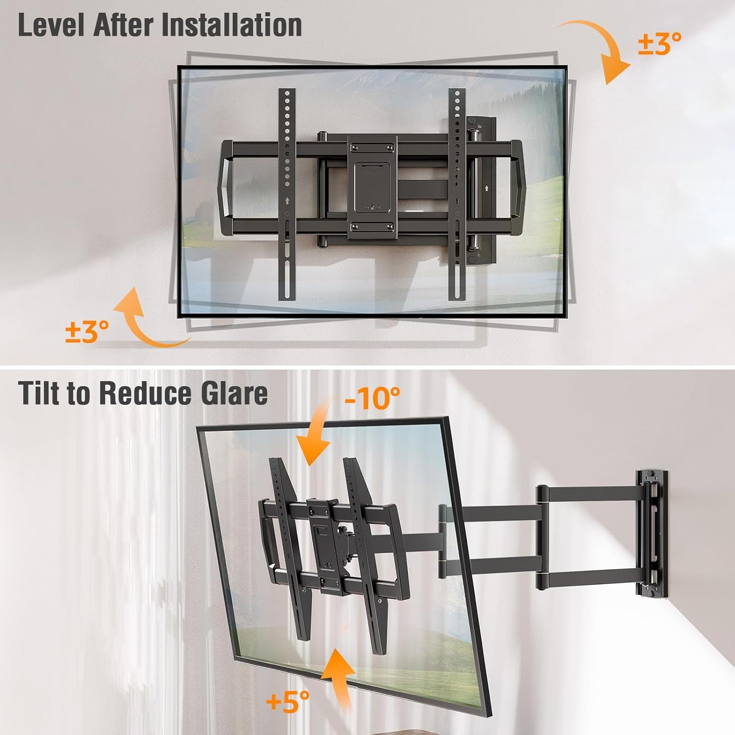 ELIVED Long Arm TV Wall Mount for Most 42-75 Inch TVs, 37.9 Inch Long Extension Corner TV Mount, Full Motion Wall Mount tv Bracket Swivel and Tilt, Holds up to 99 lbs. Max VESA 600x400mm, YD3038