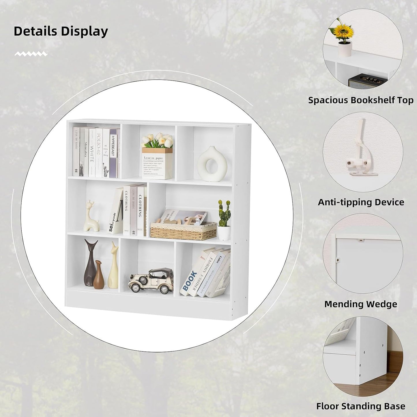 YAHARBO White 3 Tier Bookshelf,Wide Modern Horizontal Bookcase,Wood Low Book Shelf,Wide Display Storage Cabinet with Base,Floor Standing 8 Cube Large Bookcases Organizer for Bedroom,Living Room,Office