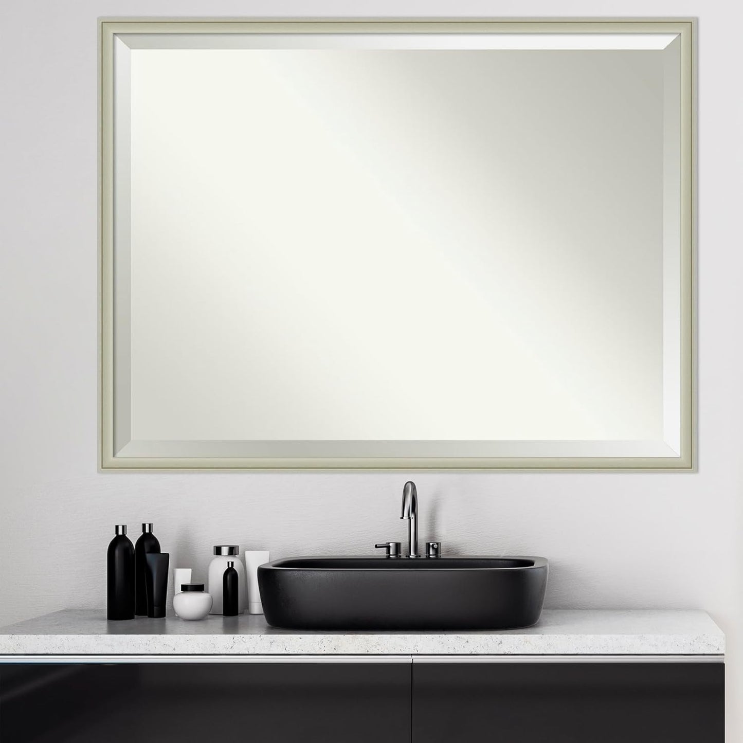 Amanti Art Silver Bathroom Mirror for Over Sink, 32x42 Florence Silver Rectangle Vanity Mirror, X-Large Casual Frame, Hangs Horizonally and Vertically, Bathroom Wall Decor, Beveled Edge from WI, USA