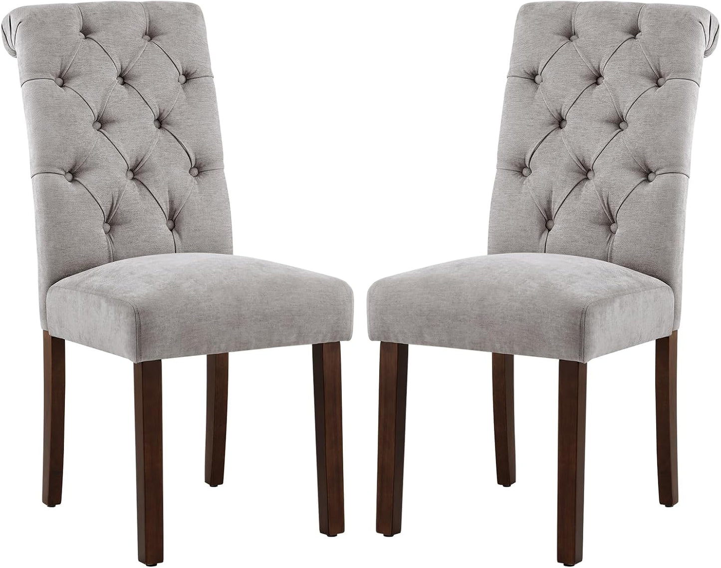 COLAMY Button Tufted Dining Chairs Set of 2, Parsons Upholstered Fabric Dining Room Chairs Kitchen Chairs with Wood Legs and Padded Seat, Light Grey