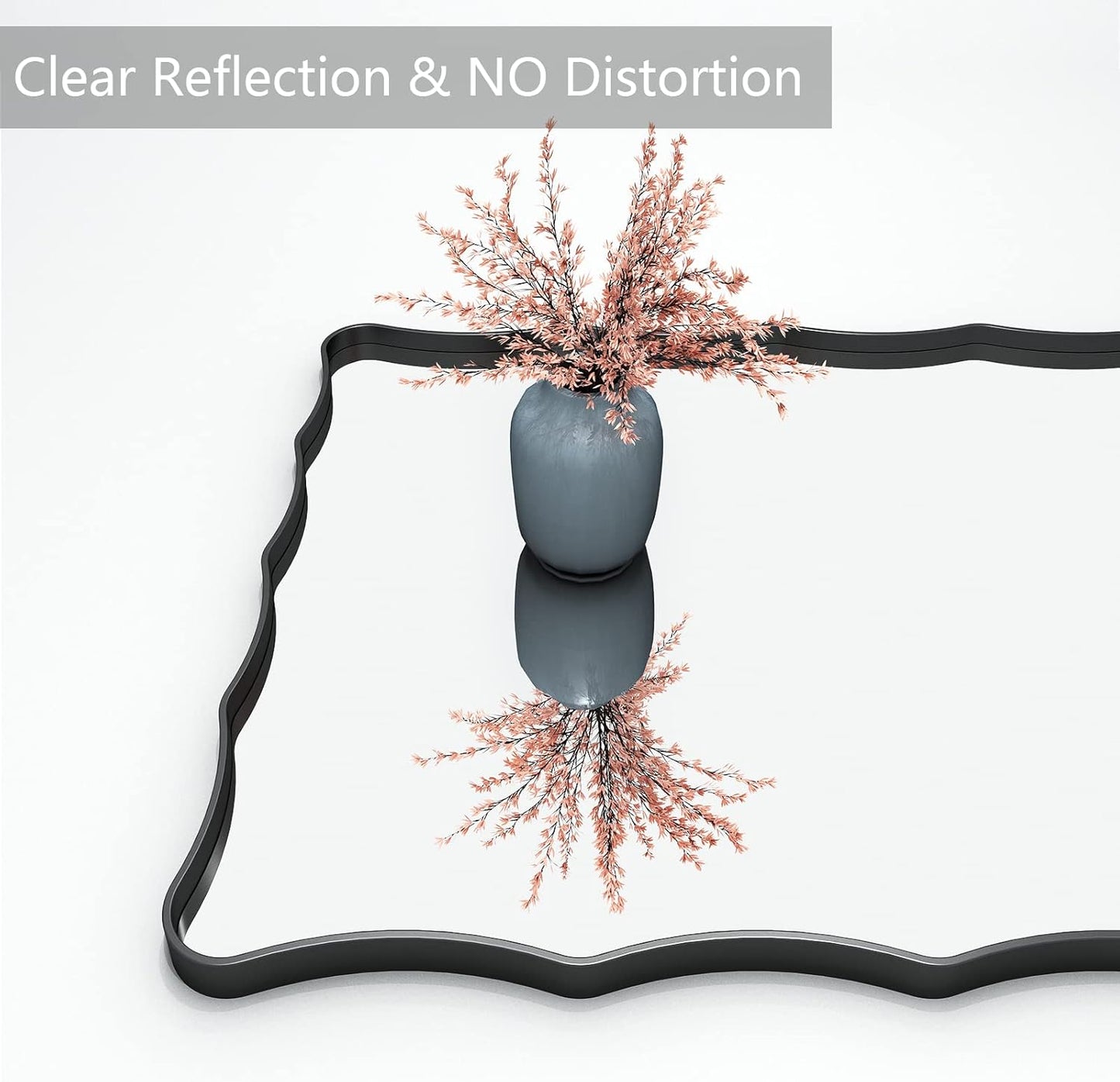 24x32 Black Bathroom Mirror for Wall, Rectangle Framed Mirror for Bathroom, Decorative Wall Mirror with Wavy Frame, Anti-Rust(Horizontal/Vertical)