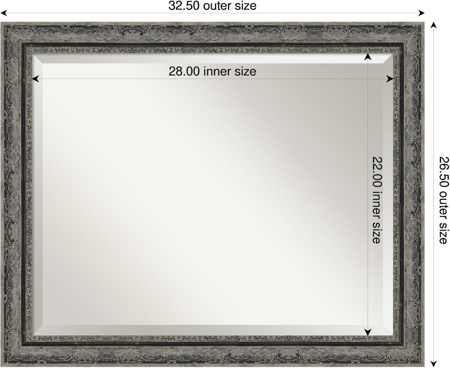 Amanti Art Bathroom Mirror for Over Sink, 27x33 Filigree Matte Black Rectangle Vanity Mirror, Large Traditional Frame, Hangs Horizonally and Vertically, Bathroom Wall Decor, Beveled Edge