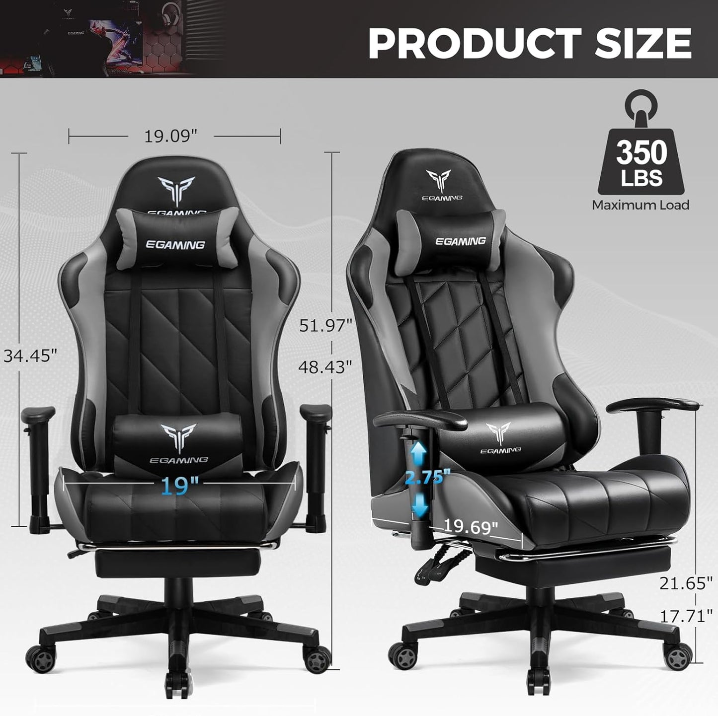 Gaming Chair with 3D Adjustable Armrests, Cow Print Design, Ergonomic Office Chair with High Back, Computer Chair with Footrest,Comfy Diamond Stitching Sest, Game Chair for Adults