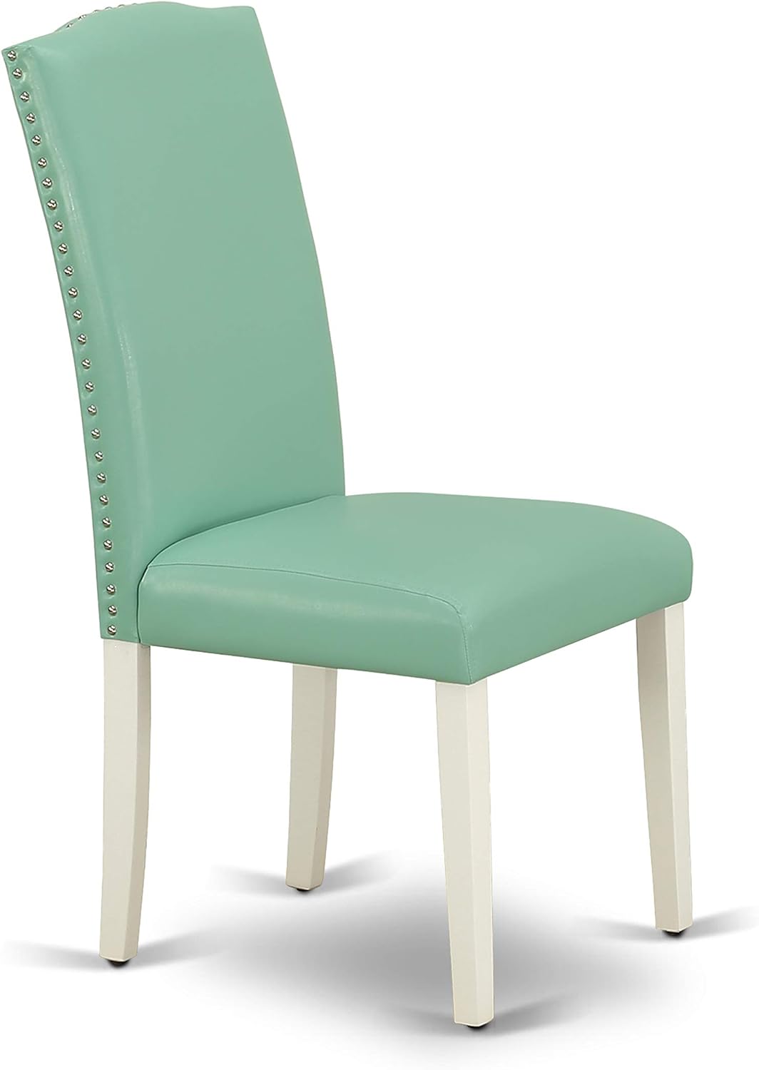 East West Furniture SHEN3-LWH-57 3 Piece Kitchen Table & Chairs Set Contains a Round Dining Room Table with Pedestal and 2 Pond Faux Leather Parsons Dining Chairs, 42x42 Inch, Linen White