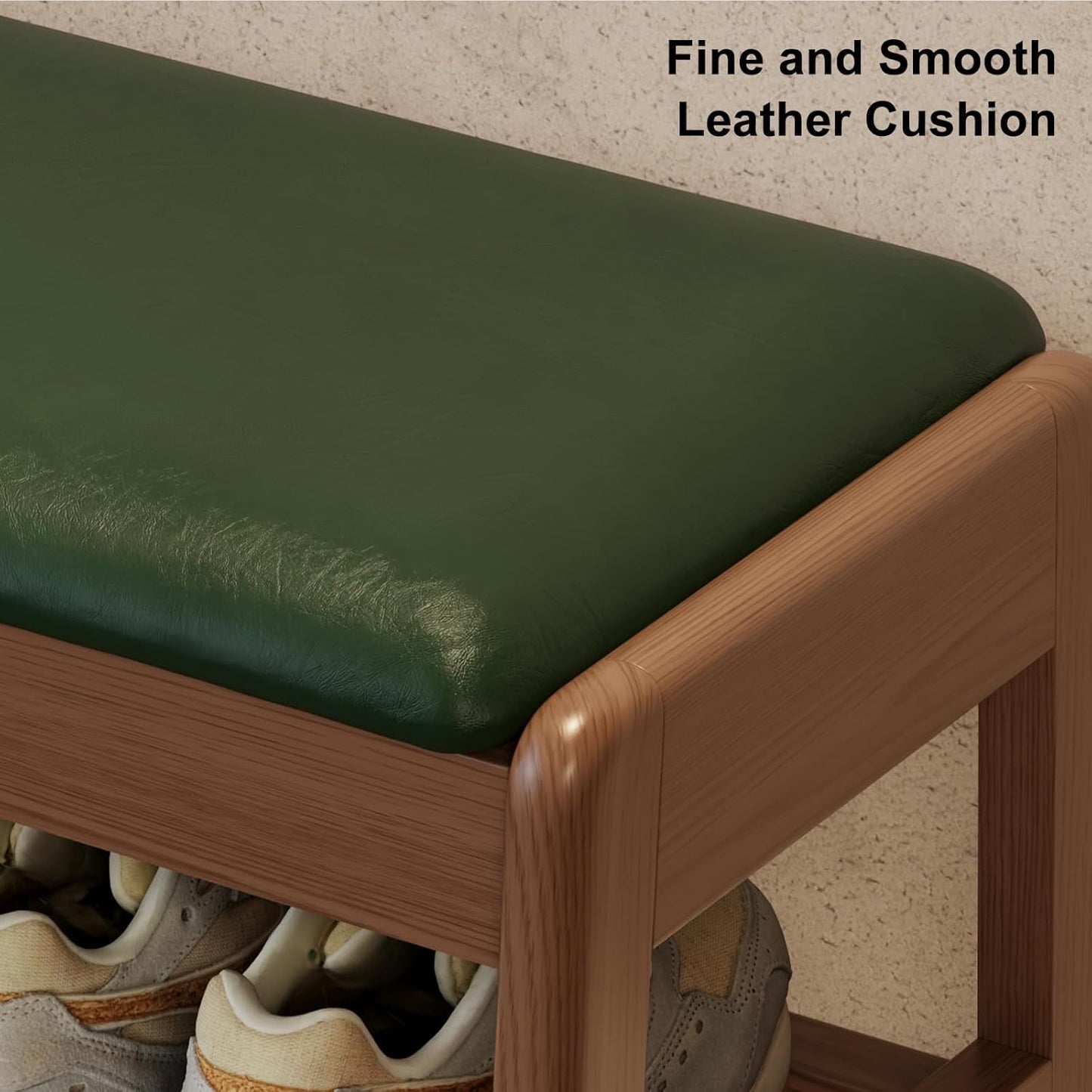 Shoe Rack Bench with Leather Cushion,2 Tiers Shoe Bench with Flip-Top Storage,Wood Shoe Rackh for Entryway,Hallway（Green,31.5"）