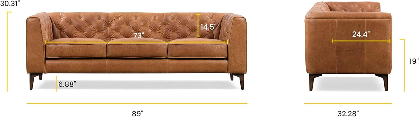 POLY & BARK Essex Sofa in Full-Grain Pure-Aniline Italian Tanned Leather in Cognac Tan