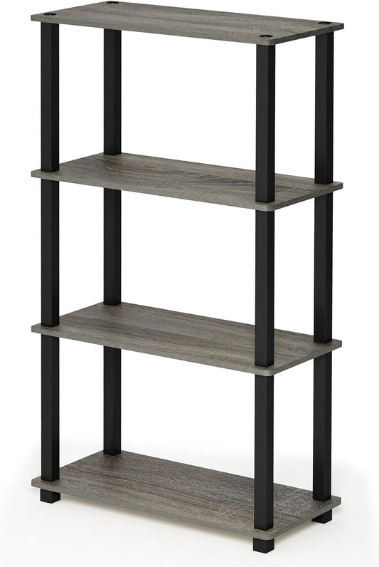 Furinno Turn-N-Tube 4-Tier Multipurpose Shelf Display Rack, Square Tube, French Oak Grey/Black
