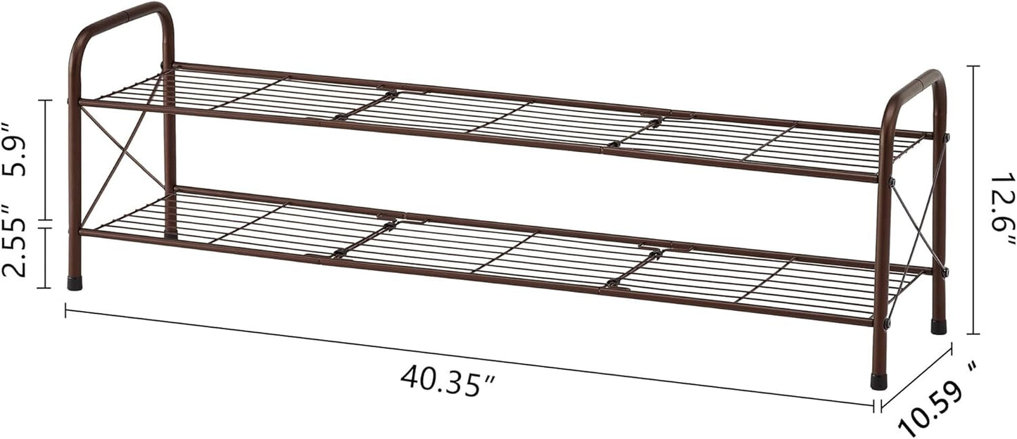 Hoctieon 2 Tier Shoe Rack for Closet, Durable Mesh Style Shoe Rack, Entryway Shoe Shelf, Shoe Storage Organizer for Hallway, Bedroom, Living Room, Wardrobe, Brown