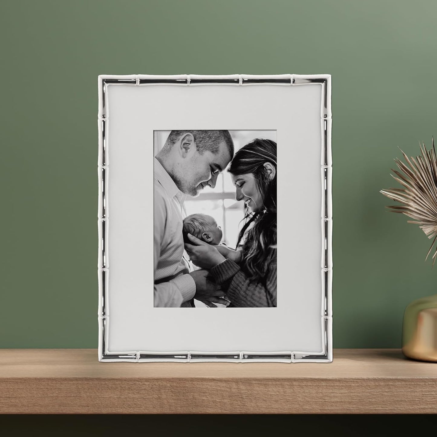 Lawrence Frames Bamboo Design Metal Frame, 8x10, Matted 5x7, Silver