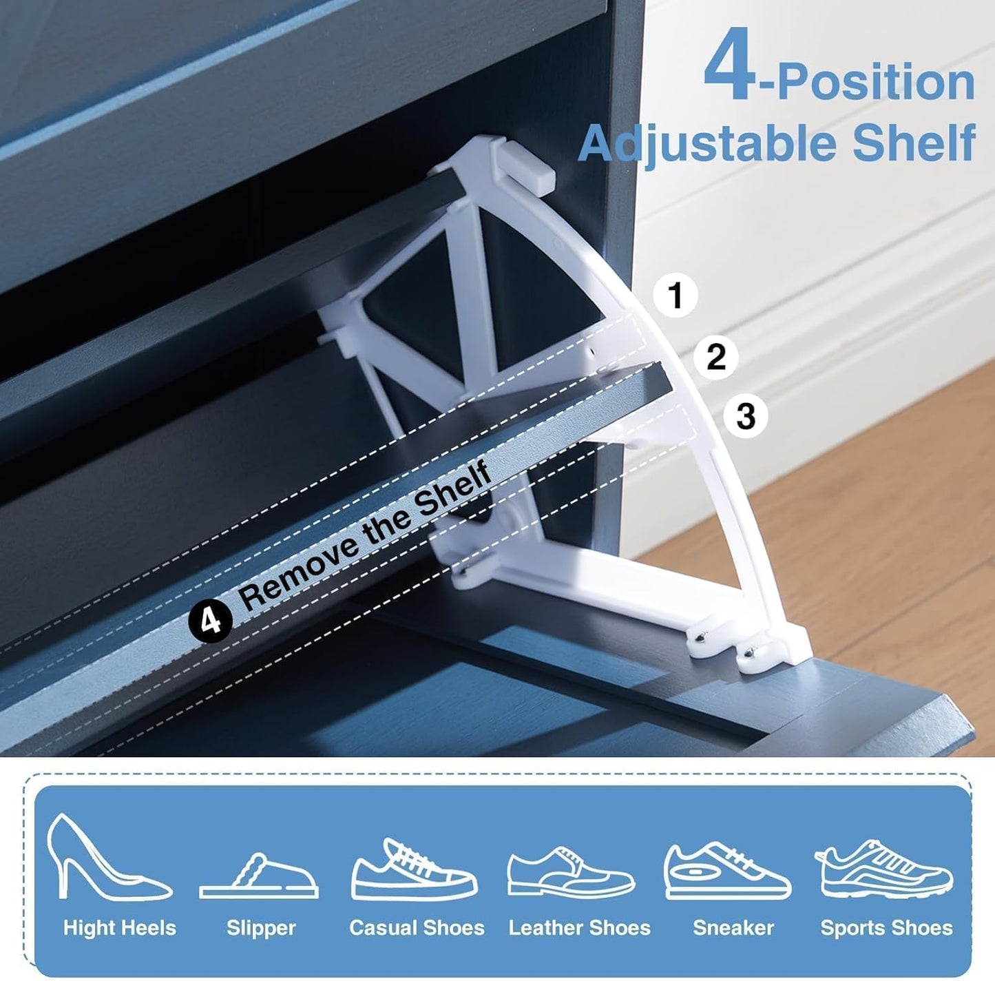 Shoe Storage Cabinet,Farmhouse Shoe Organizer with 4 Flip Drawers & Barn Door Design,Freestanding Hidden Slim Narrow Shoe Rack Cabinet for Entryway,Foyer,Hallway,Blue