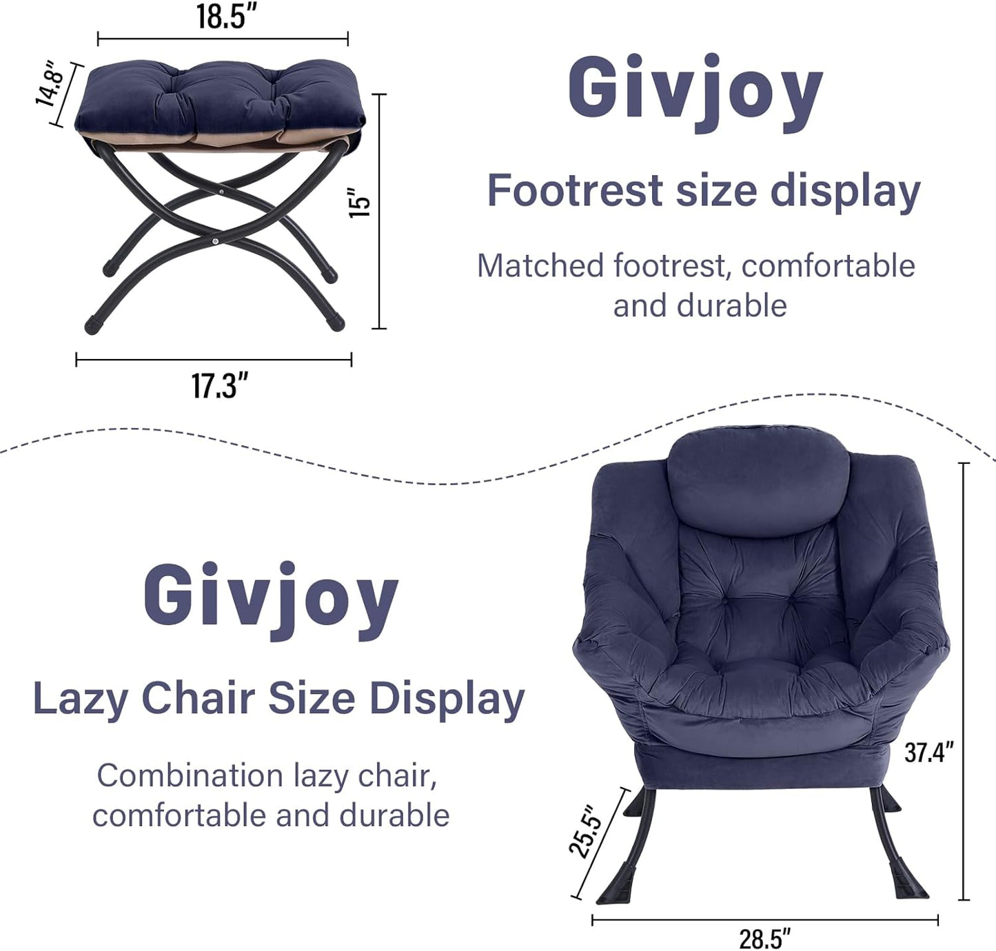 Cozy Lazy Chair and Ottoman, Large Contemporary Accent Lounge Chair Set, Leisure Upholstered Reading Armchair for Bedroom, Living Room, Dorm Rooms, Office