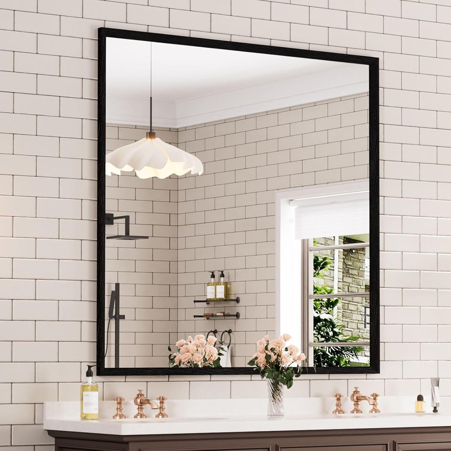 WEER 36X36 Inch Black Bathroom Mirror, Matte Black Framed Mirror, Rectangular Wall Mirror, Vanity Mirror for Bathroom, Anti-Rust, Tempered Glass, Hangs Horizontally or Vertically