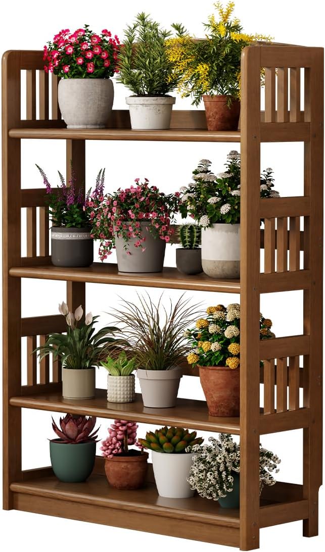 4 Tier Solid Wood Open Shelf Bookcase,Modern Wooden Display Bookshelf,Farmhouse Wide Bookshelves, Freestanding Storage Cabinet for Study Room Office Living Room sunroom