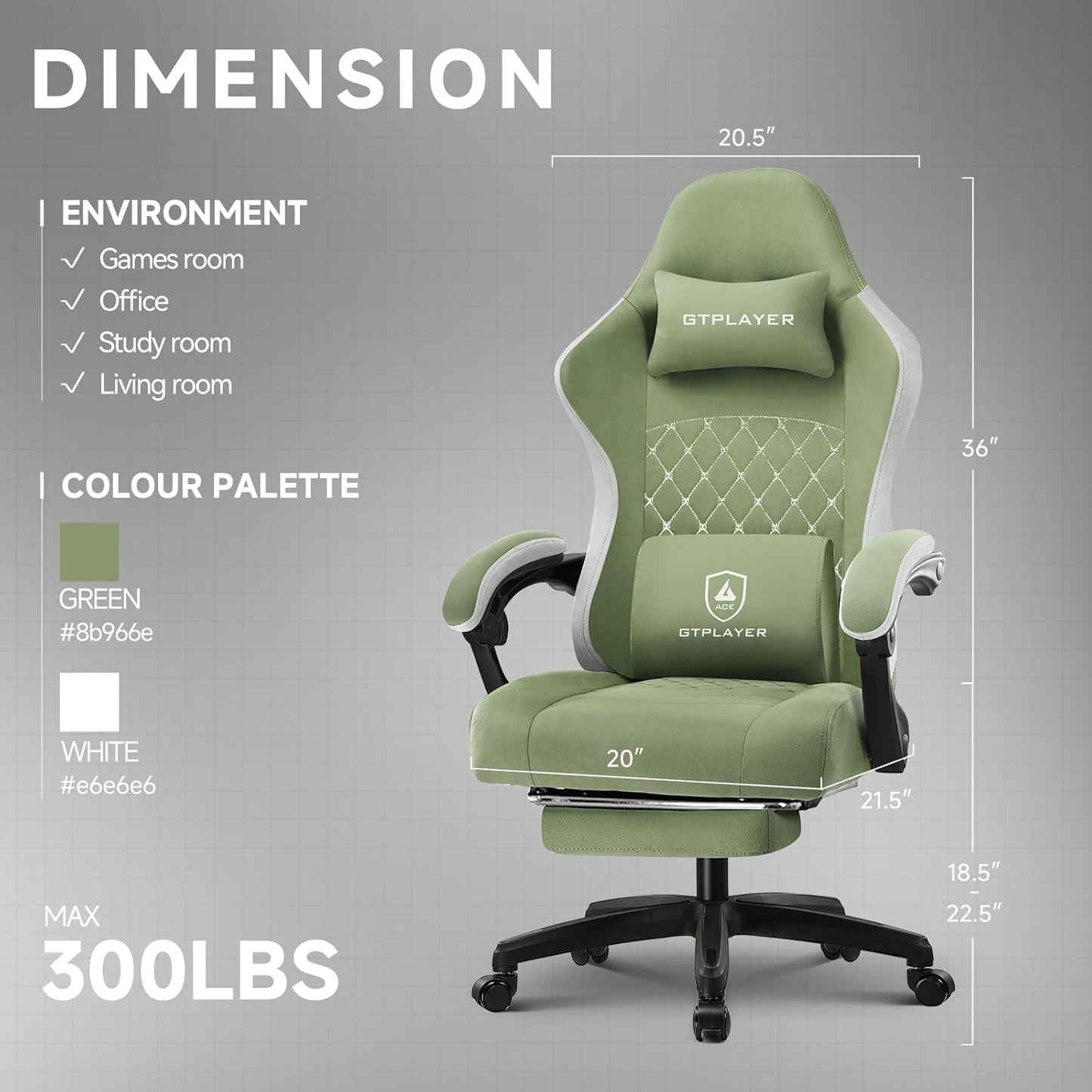 GTPLAYER Office Chair, Gaming Computer Desk Fabric Chair with Footrest, High Back Ergonomic Office Chair with Pocket Spring Lumbar Support and Linkage Armrests Adjustable Height Swivel for Home Task