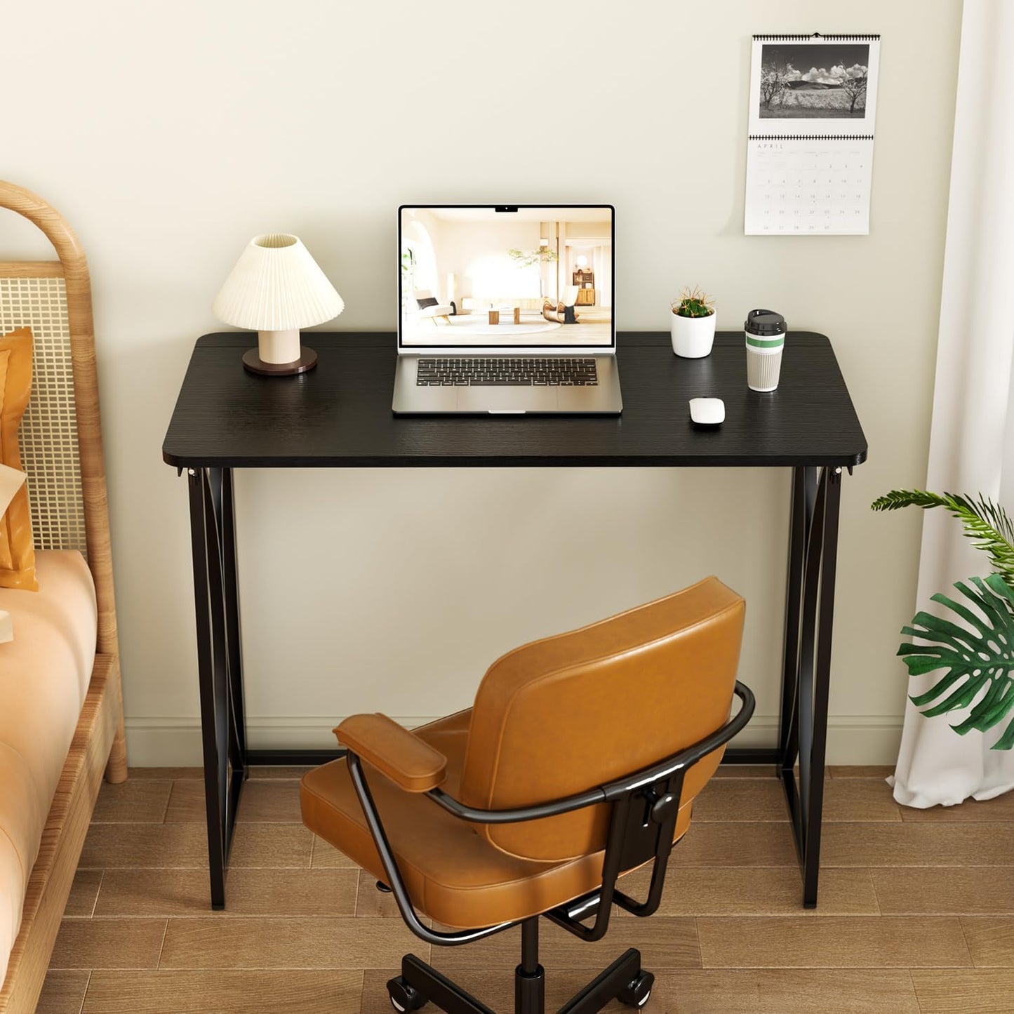 Folding Desk, 31.5" Small Desk for Bedroom, Space Saving Foldable Computer Desk for Home Office, Easy Assembly, Black