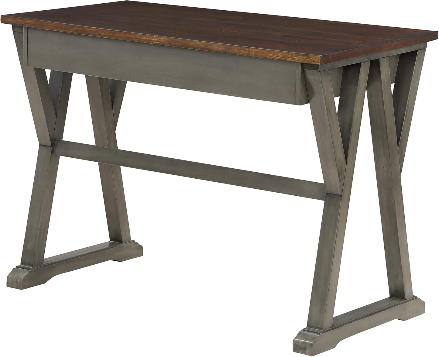 OSP Home Furnishings Jericho Rustic 42 Inch Writing Desk with 2 Drawers and Burnished Decorative Hardware, Slate Gray