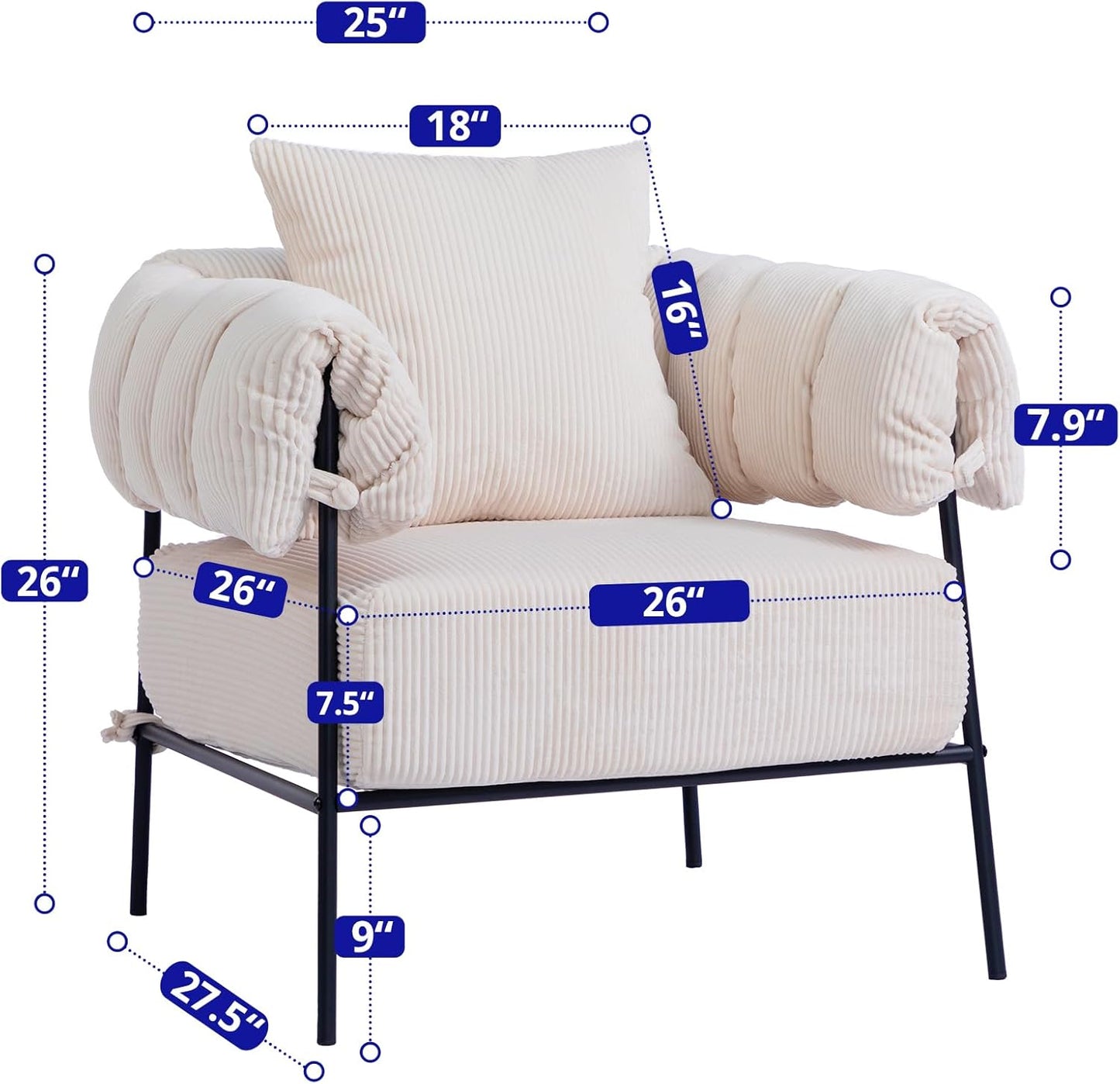 HollyHOME Modern Velvet Accent Chair, Upholstered Comfy Reading Chair, Fabric Large Lazy Arm Chair with Soft Cushion, Metal Frame Lounge Sofa Chair for Living Room, Bedroom, Balcony, Beige