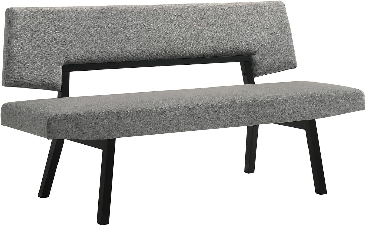 Armen Living Channell Mid Century Modern 5 Piece Black Wood Dining Table Set with Benches in Charcoal Fabric