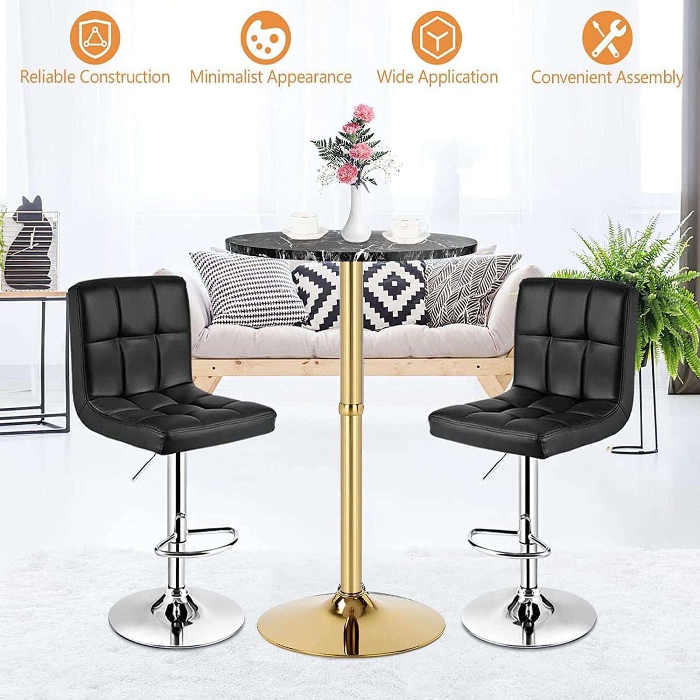 Bar Table for Kitchen, 24 inch Round Counter Height Table with Gold Metal Base, 39.1 Inch Kitchen Island Table for Dining Room Breakfast Room, Industrial Tray Table Ideas for Small Space