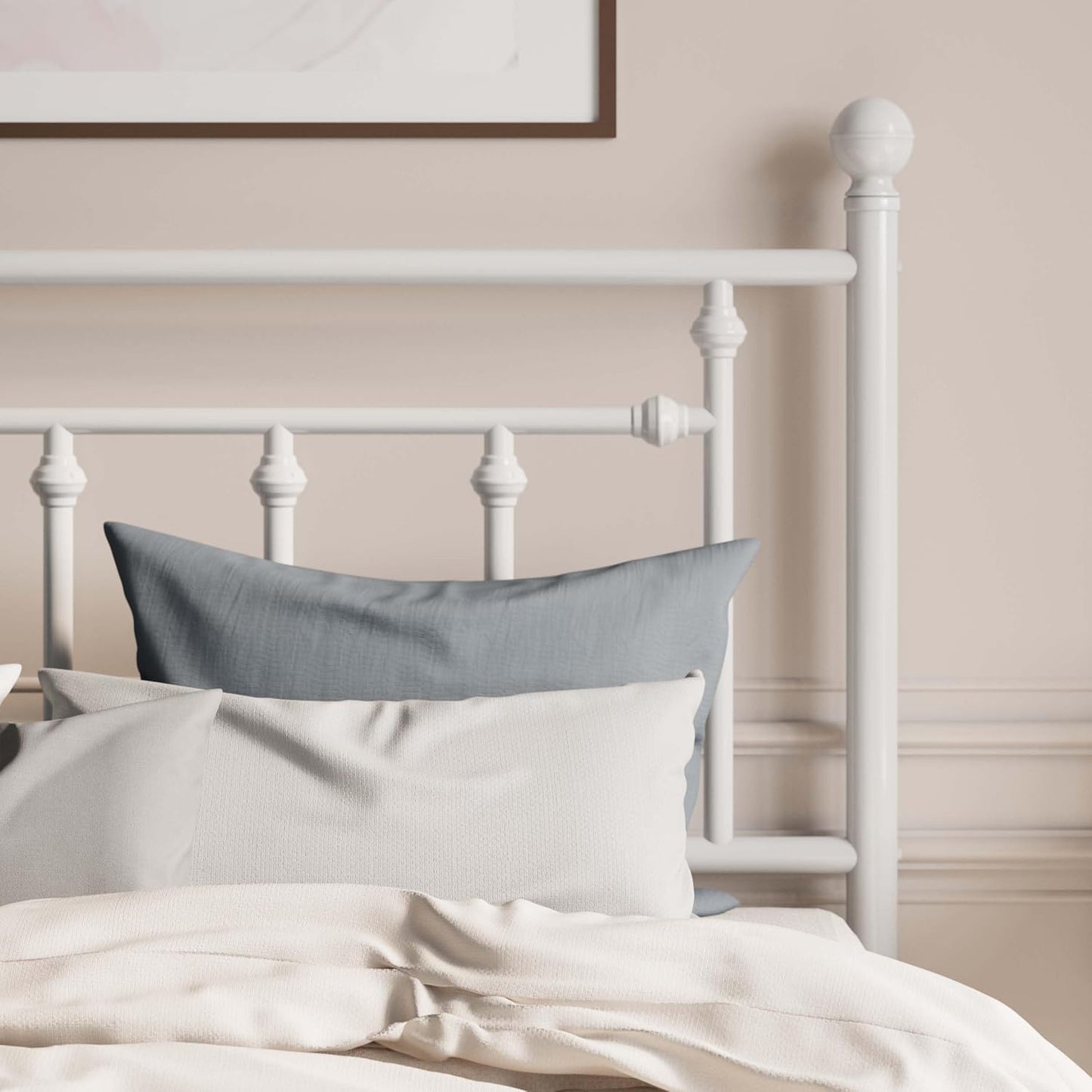 SHA CERLIN 14'' Full Size Metal Platform Bed Frame/Victorian Headboard and Footboard/Steel Slats Mattress Foundation for Storage/No Box Spring Needed/Noise Free/White