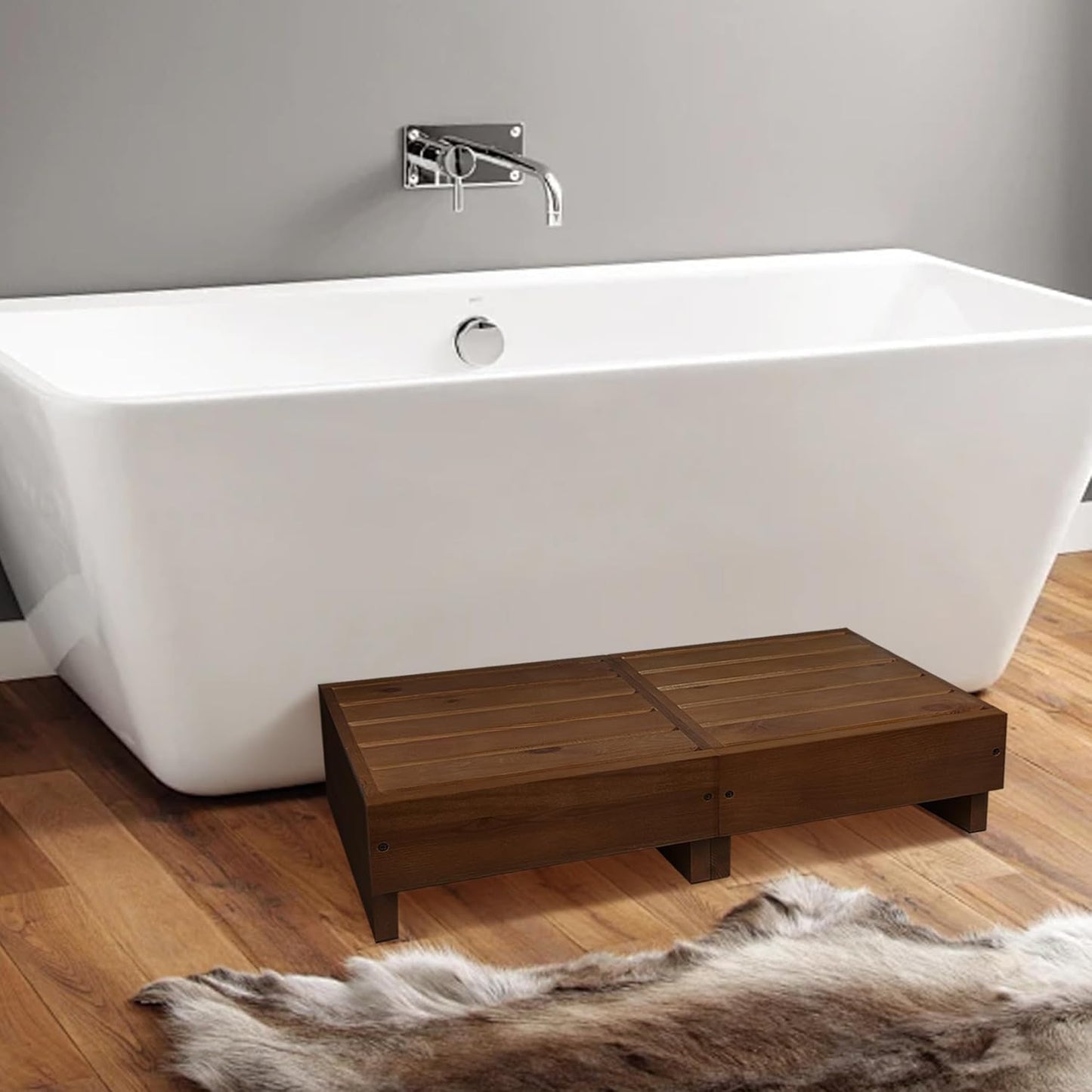 Wooden Step Stool 6” Height, Step Stools for Bed, Bed Steps for High Beds for Adults and Elderly, Step Stool for Bedroom, Kitchen, Living Room, Dark Brown