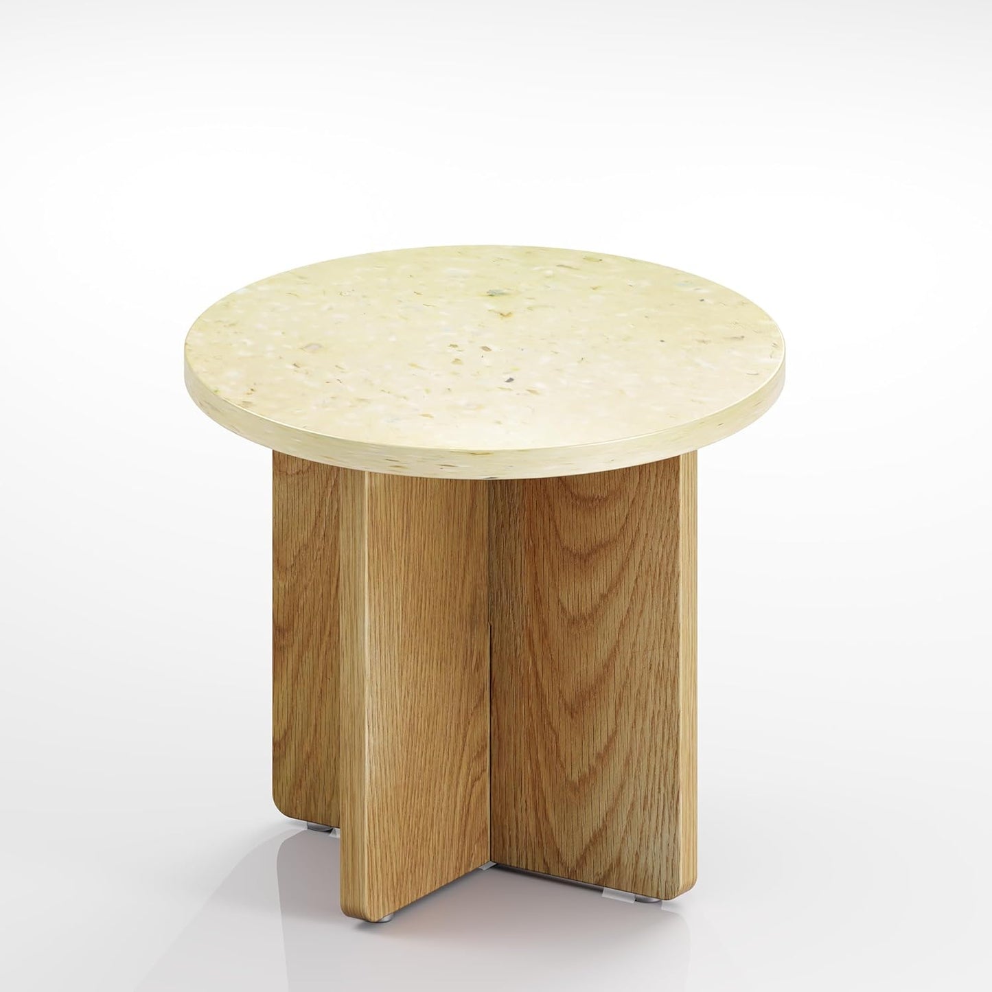 Melino Ocean-Plastic Round Side Table for Living Room, Bedroom, Nightstand with FSC Wood Base, Easy Assembly, Accent/Coffee Table (Plena Pearl, 14.6" D x 14.6" W x 13" H)