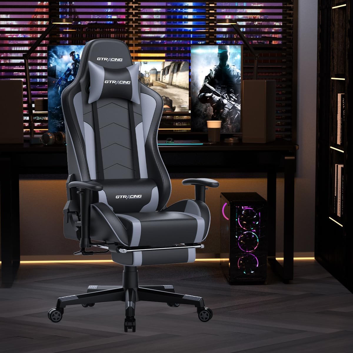 GTRACING Gaming Chair with Footrest Speakers Video Game Chair Bluetooth Music Heavy Duty Ergonomic Computer Office Desk Chair