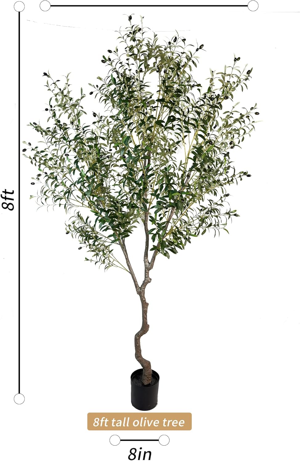 Artificial Tree Faux Olive Tree 8ft(92in,3200leaves) Tall Fake Olive Plant in Pot Fake Silk Tree Faux Plants Indoor 2pack