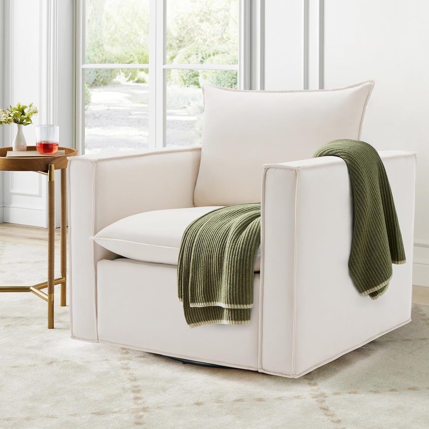 Swivel Accent Chair Set of 2,34'' Wide Upholstered Arm Chair with Plump Back Pillow, Modern Sofa Living Room Chair for Bedroom, Corner, Reading Nook-Classic Beige